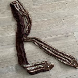 JIGSAW BRAND brown gold sequin belt scarf hairband embroidered beaded